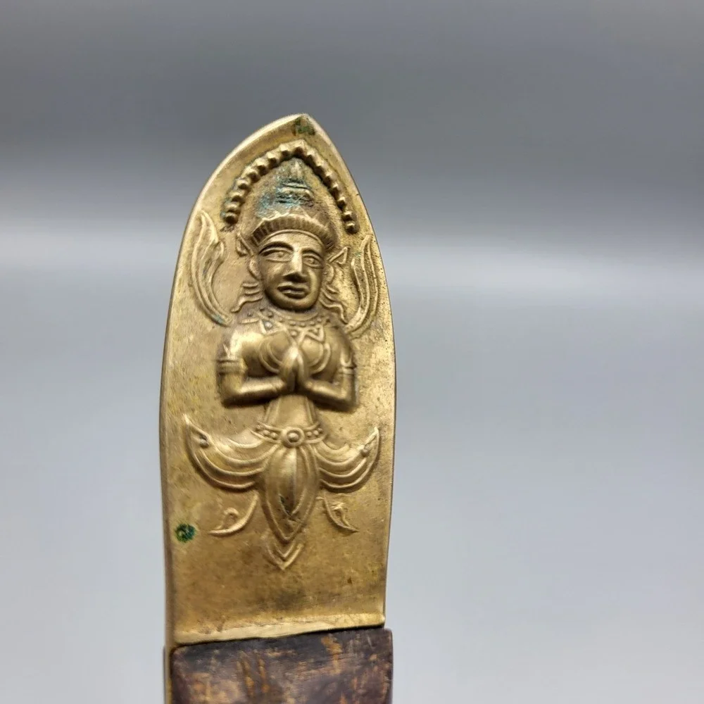 Vintage Serving Fork Brass Wood Spiral Twist Buddha Gold Siam Brown Replacement